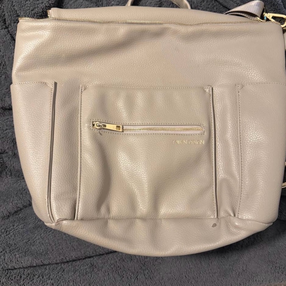 Fawn Design Pebbled Leather Backpack in Light Beige